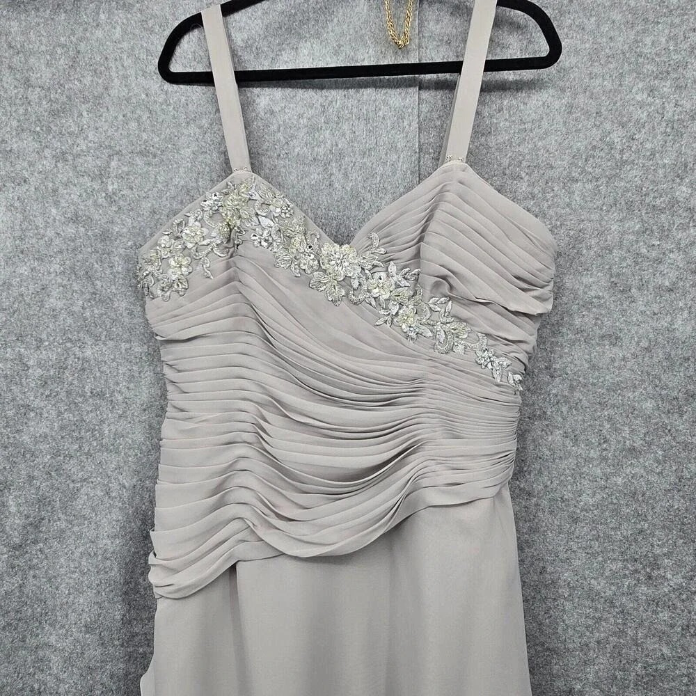 Caterina Collection Womens Grey Beaded Ruched Tiered Ruffle Formal Dress Size 12 - Picture 9 of 15